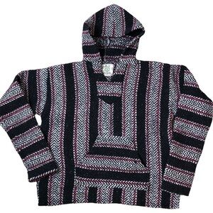 Baja Joe Hoodie Medium Black Pink White Stripe Boho Summer Hoodie Sweatshirt